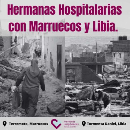 Ahizpa Ospitalarioen elkartasun kanpaina Marokorekin eta Libiarekin Cartel de la campaña solidaria con Marruecos y Libia