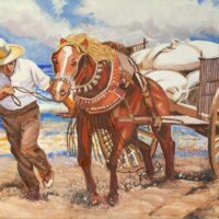 Nuestro residente Santos Romera expone óleos en Txurdinagabarri Reproducción de "Vuelta a la pesca" de Joaquín Sorolla.