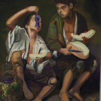 Nuestro residente Santos Romera expone óleos en Txurdinagabarri Reproducción de "Niños comiendo uvas y melón", de Esteban Murillo