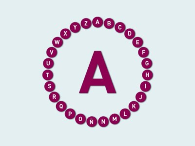 ¿Cuánto sabes sobre la rehabilitación del daño cerebral? Una letra A mayúscula rodeada de 27 círculos con todas las letras del abecedario