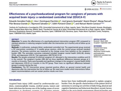 Brain Injuryk HKZ dutenen zaintzaileentzako gure EDUCA-V saiakuntza argitaratu du Imagen del artículo publicado