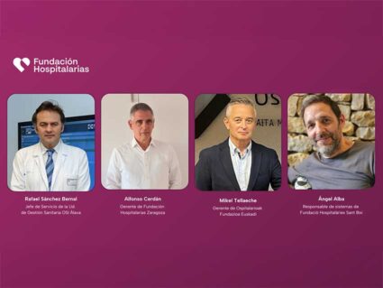 Retratos de cuatro ponentes en la jornada de innovación de Fundación Hospitalarias
